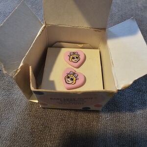 Pink Heart Earrings with Cartoon Design